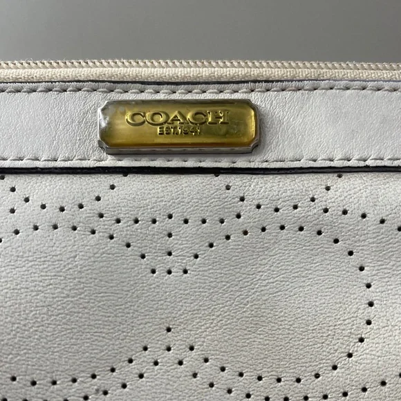Coach Cream Wristlet Perforated C Pattern Coach Wristlet - Picture 2 of 4